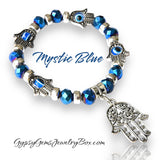 Evil Eye Hamsa Hand Charm Blue Crystal Bead Energy Bracelet
