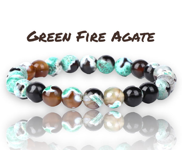 Agate Fire Green/Black Gemstone Energy Bead Bracelet
