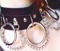 Gypsy Rose Three O-Ring & Chain Bicast Leather Collar Choker Necklace