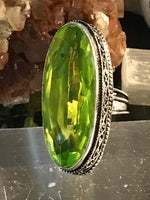 Peridot Natural Gemstone .925 Sterling Silver Oval Statement Ring (Size 8.75)