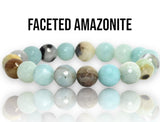 Amazonite - Faceted Diamond Cut Custom Size Round Stretch (8mm) Natural Gemstone Crystal Energy Bead Bracelet