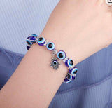 Evil Eye Hamsa Hand Silver Charm Dangle Bead Energy Bracelet 8mm