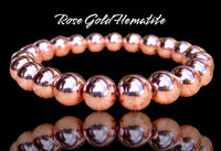 Hematite Rose Gold Copper Custom Size Round Smooth Stretch (8mm) Natural Gemstone Crystal Energy Bead Bracelet