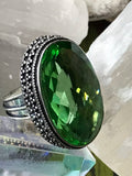 Peridot Natural Faceted Gemstone .925 Sterling Silver Oval Statement Ring (Size: 9)