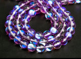 Mermaid Mystic Aura Quartz Purple Matte Rustic Frost Gemstone Energy Bead Bracelet