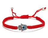 Evil Eye Red or Black Silk Braided Good Luck Hamsa Hand Energy Bracelet Adjustable