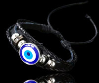 Evil Eye Adjustable Leather Bracelet