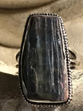 Kyanite Natural Slice Gemstone .925 Sterling Silver Free Form Ring (Size 8.5)