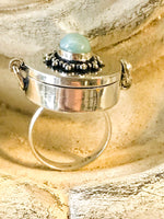 Larimar Gemstone .925 Sterling Silver Locket Ring (Size 8.25)