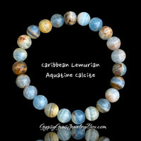 Calcite - Blue Lemurian Caribbean Aquatic Blue Calcite Round Smooth Stretch (8mm) Natural Gemstone Crystal Energy Bead Bracelet