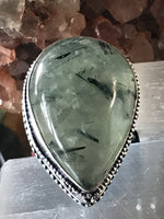 Prehnite Natural Gemstone .925 Sterling Silver Point Statement Ring (Size: 7.75)