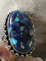 Lapis Lazuli Turquoise Copper Gemstone Orgone .925 Sterling Silver Oval Ring (Size 7)