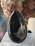 Black Septarian Natural Gemstone .925 Sterling Silver Point Ring (Size 7.5)