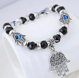 Evil Eye Hamsa Hand Charm Black Crystal Bead Energy Bracelet