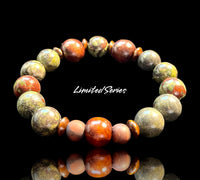 Intention - “I Am Dragon” Dragon Bloodstone + Red Tigers Eye + Rosewood Green Red Brown Round Smooth Stretch (12mm Grandi) Natural Gemstone Crystal Energy Bead Bracelet Limited Series
