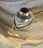 Garnet Gemstone .925 Sterling Silver Locket Ring (Size 8.5)