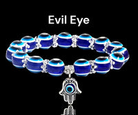 Evil Eye Hamsa Hand Silver Charm Dangle Bead Energy Bracelet 8mm