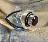 Garnet Gemstone .925 Sterling Silver Locket Ring (Size 8.5)