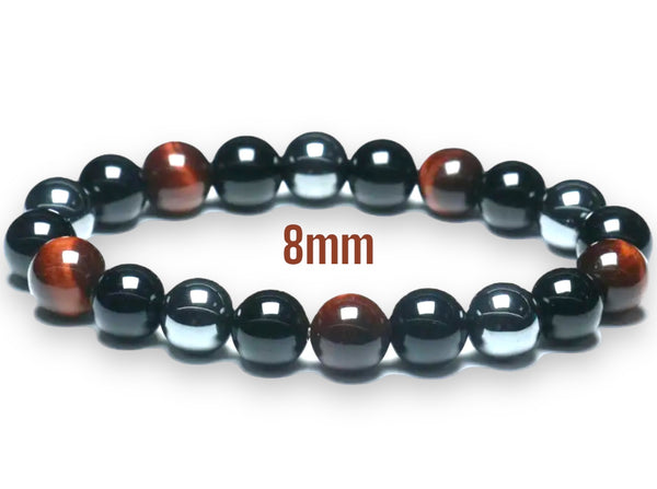 Tiger Eye Red - Onyx - Hematite Triple Protection Energy Bracelets (8mm and 10mm beads)