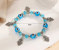 Evil Eye Turkish Glass Charm Bead Energy Bracelet Teal Blue
