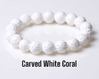 CORAL Carved White Gemstone Energy Bead Bracelet