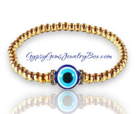 Evil Eye Gold Stretch Bead Energy Bracelet