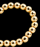 Hematite 18k Gold Custom Size Round Smooth Stretch (8mm) Natural Gemstone Crystal Energy Bead Bracelet