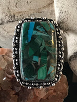 Malachite Turquoise Copper Gemstone Orgone .925 Sterling Silver Ring (Size 7.5)