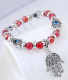 Evil Eye Hamsa Hand Charm Red Crystal Bead Energy Bracelet