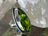 Peridot Faceted Gemstone .925 Sterling Silver Point Statement Ring (Size 7.5)