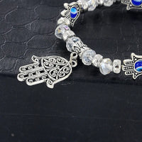 Evil Eye Hamsa Hand Charms Crystal Bead Energy Bracelet