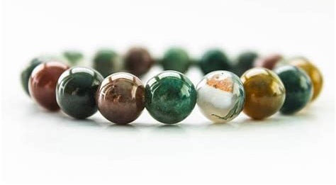 Indian Agate Gemstone Crystal Energy Bead Bracelet "Luck"