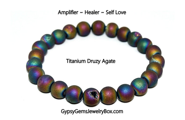 AGATE 'Druzy Titanium Rainbow' Energy Bead Bracelet "FAIRY DUST"