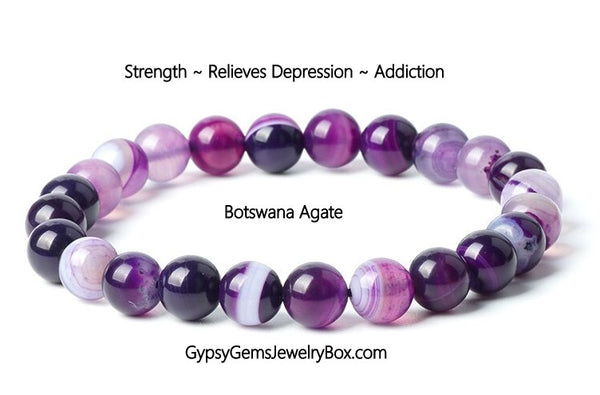 Agate Purple Banded Botswana Crystal Gemstone Energy Bead Bracelet "Purple Passion""