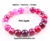 Agate Pink Botswana Crystal Gemstone Energy Bead Bracelet "Harmony"