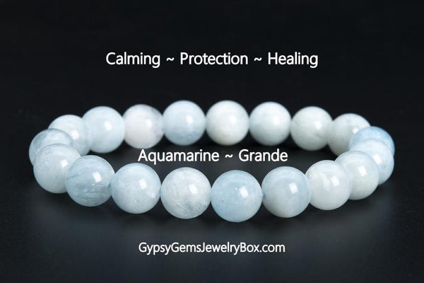 Aquamarine Sky Blue Gemstone Energy Bead Bracelet ~ Grande
