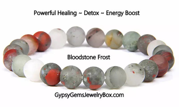 African BLOODSTONE Crystal Gemstone Frost Rustic Energy Bead Bracelet
