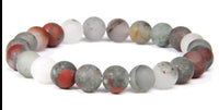 Bloodstone - African Bloodstone Custom Size Multicolor Frost Matte Rustic Round Stretch (8mm) Natural Gemstone Crystal Energy Bead Bracelet