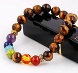7 CHAKRA TIGER EYE Handmade Crystal Gemstone Energy Bead Bracelet "STRENGTH"