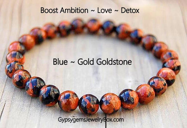 Blue and Gold Mixed Tigers Eye Elastic Bracelet - 8mm Beads