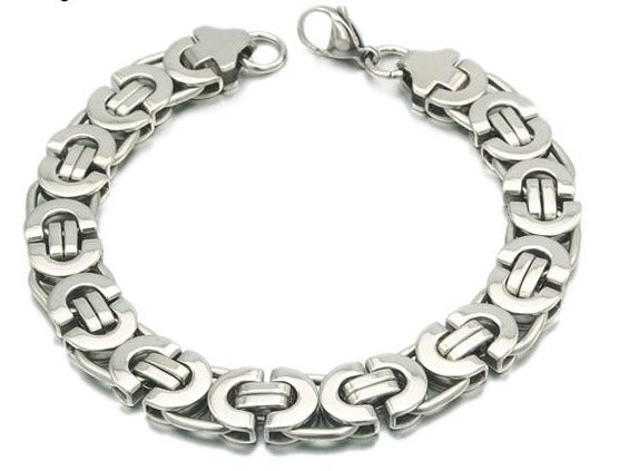 Stainless Steel Byzantine Flat Link Mariner Chain Two Tone Bracelet