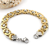 Stainless Steel Byzantine Flat Link Mariner Chain Two Tone Bracelet