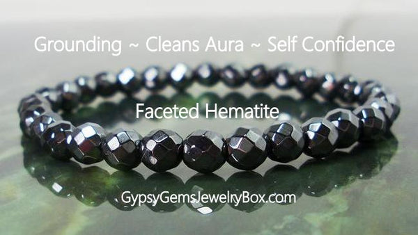 HEMATITE Black Faceted Gemstone Energy Bracelet