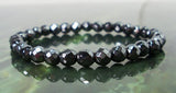 HEMATITE Black Crystal Gemstone Faceted Energy Bead Bracelet