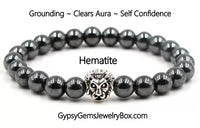 Hematite 'Lion' Black Metallic Custom Size Round Smooth Stretch (8mm) Natural Gemstone Crystal Energy Bead Bracelet