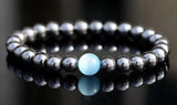 Hematite + Blue Cat Eye (Chrysoberyl ) Round Smooth Stretch (8mm) Natural Gemstone Crystal Energy Bead Bracelet