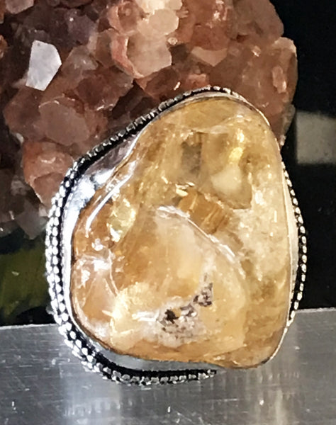 Citrine Natural Gemstone .925 Sterling Silver Statement Nugget Ring (Size 9.5)