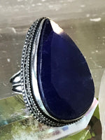 Sapphire Natural Gemstone .925 Sterling Silver Point Statement Ring (Size 8.25)