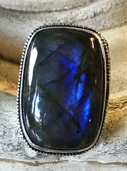 Labradorite Natural Gemstone .925 Sterling Silver Ring (Size 8.75)