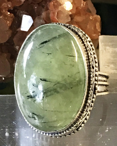 Prehnite Natural Genuine Faceted Gemstone .925 Sterling Silver Ring (Size: 8)